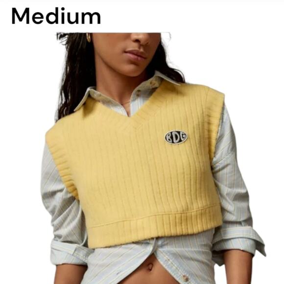 BDG Jackets & Blazers - Medium UO BDG Yellow Cropped V-neck Sweater Vest With Logo Patch